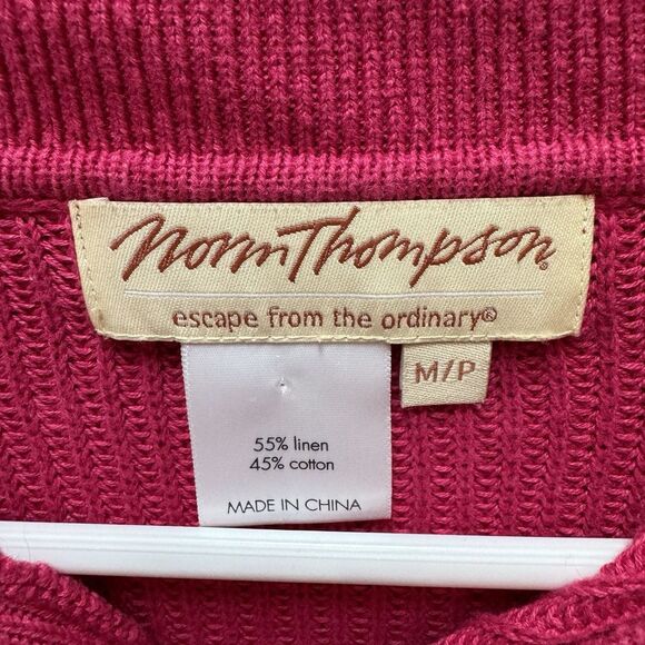 Norm Thompson womens Sweater M/P Pullover Collared Linen Blend Pink Marled Knit - Picture 3 of 6